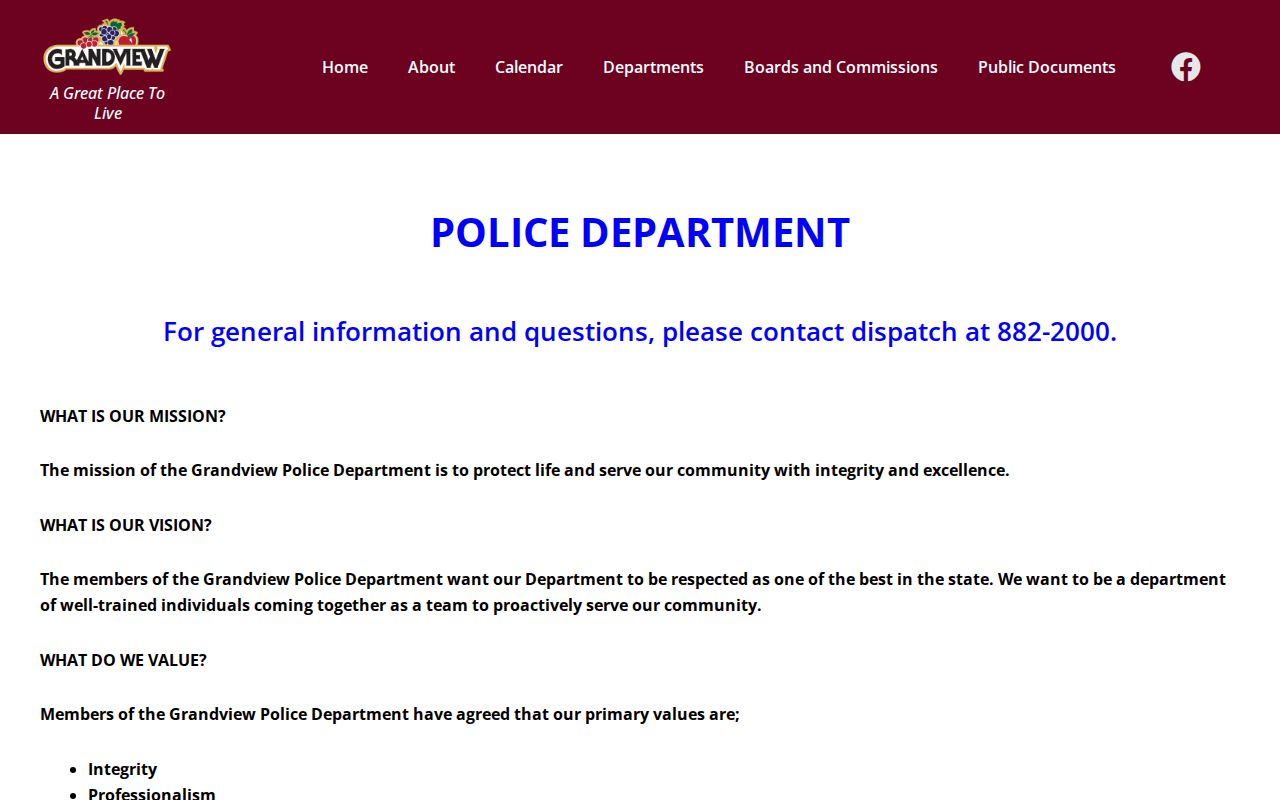 Yakima County Grandview Police Department custody information and record route